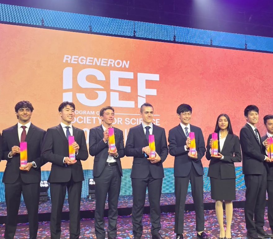 On stage with the grand award winners at Regeneron ISEF