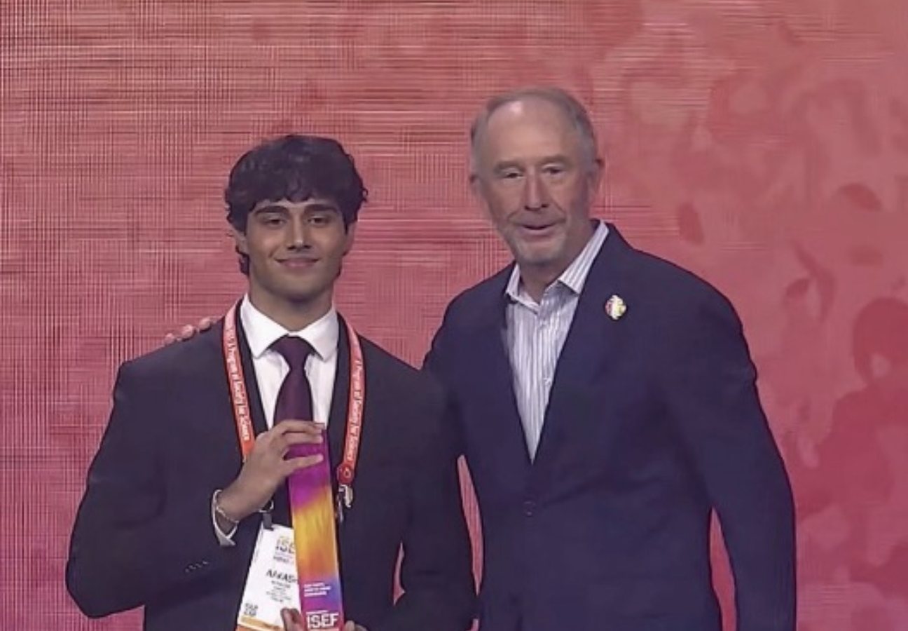 Receiving the award on stage